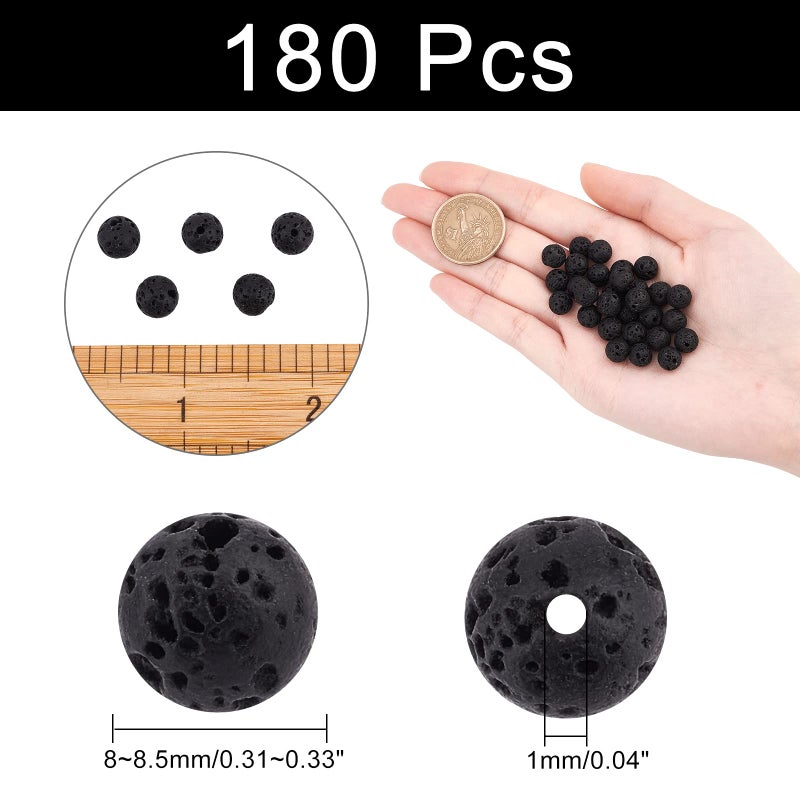 NBEADS 8mm Natural Black Lava Beads, Gemstone Round Chakra Beads, Diffuser Essential Oils Yoga Volcanic Rock Beads Loose Beads for Jewelry Making, About 150-160 Pcs - Image 5